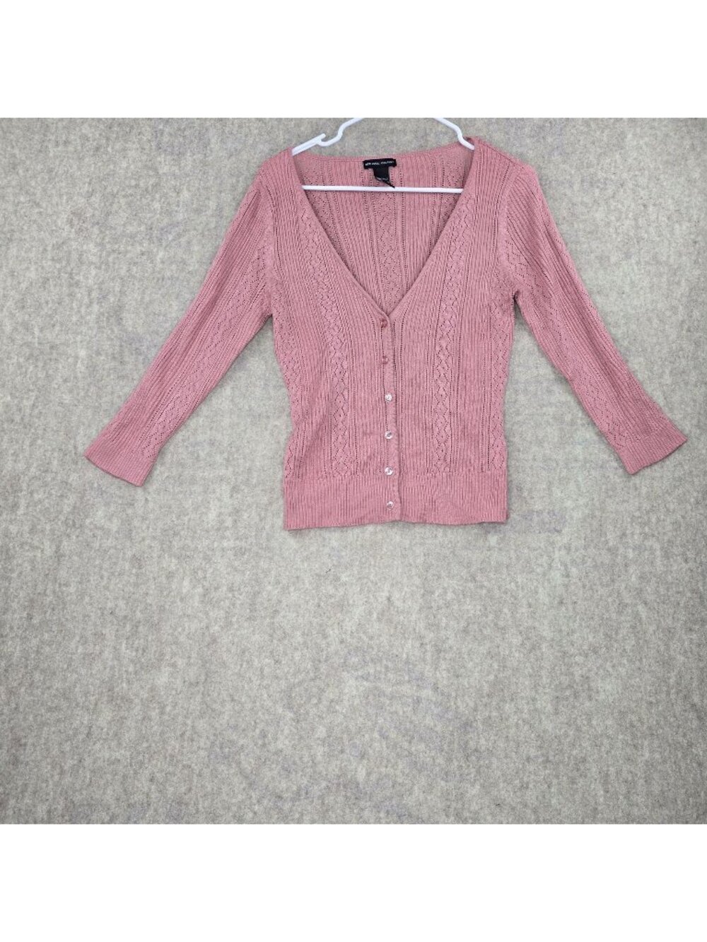 New York & Company Pink Knit Button-Up Cardigan Sweater Womens Medium Acrylic